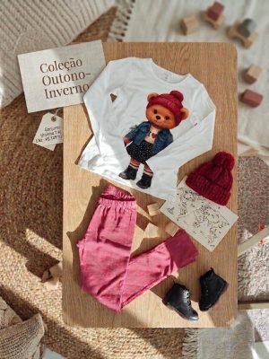 Conjunto Alekids( Tiki Liki) ursa com gorro e calça legging rosê 
Tam 8