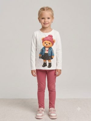 Conjunto Alekids( Tiki Liki) ursa com gorro e calça legging rosê 
Tam 8