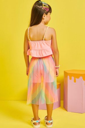 Conjunto Infantil Kukie Verão Com Saia em Tule Colorido Blusa Rosa Neon
Tam 8